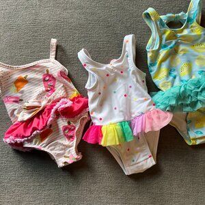 Cat and Jack & Mud Pie Baby Girl One-Piece Swimsuit Bundle (6-9 Months)